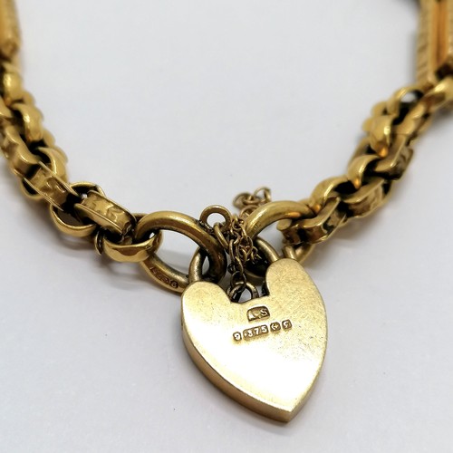 508 - Antique 9ct marked fancy link padlock bracelet - 10.9g - 1 facetted connecting link has a fracture o... 