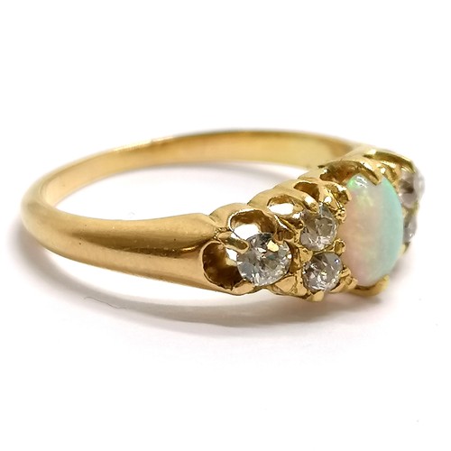 511 - Antique unmarked (tests as 18ct) opal & diamond ring - size L½ & 3.1g total weight