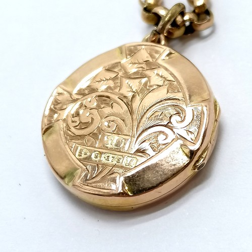 526 - 1912 9ct Chester hallmarked gold locket by John Smith (small dent on reverse) on a antique unmarked ... 