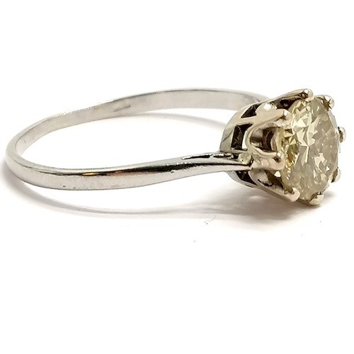 527 - Indistinctly marked platinum champagne diamond solitaire ring - size P½ & 2.5g total weight ~ stone ... 