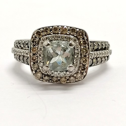 531 - Le Vian 14ct marked white gold aquamarine & diamond cluster ring with diamond (2 colours - white & c... 