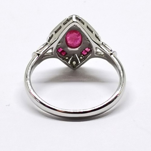 533 - 18ct marked white gold ruby & diamond Art Deco style ring - size O½ & 3.6g total weight