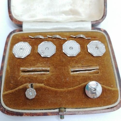 554 - Indian ? white metal necklace t/w 1934 Chester silver cased part set of octagonal collar studs by He... 