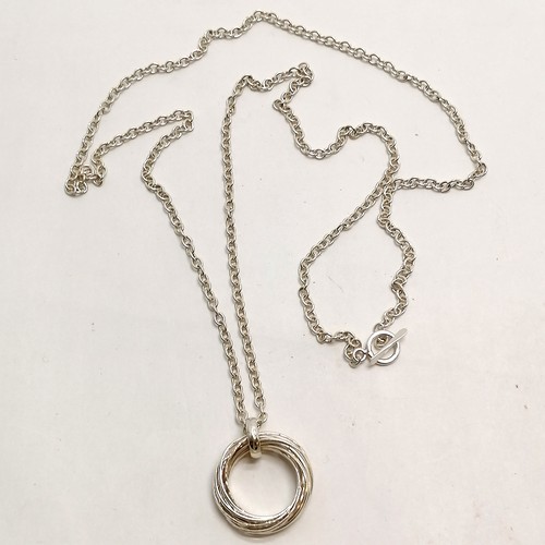 565 - Silver long 100cm necklace with 10 ring pendant by HH - 42g - SOLD ON BEHALF OF THE NEW BREAST CANCE... 