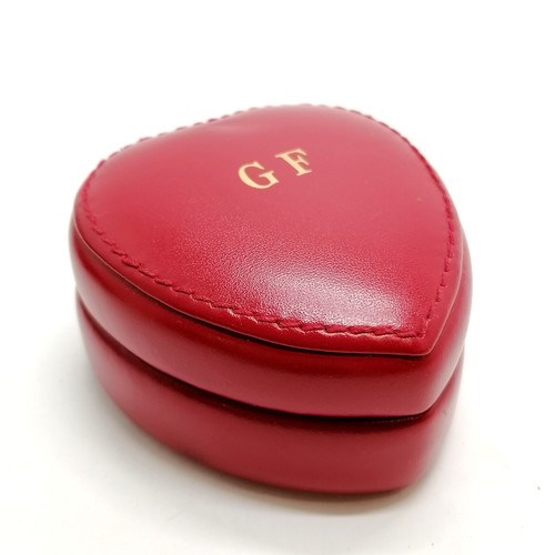 575 - Asprey red leather heart jewellery box with GF monogram to lid - 6.5cm long x 3.5cm deep