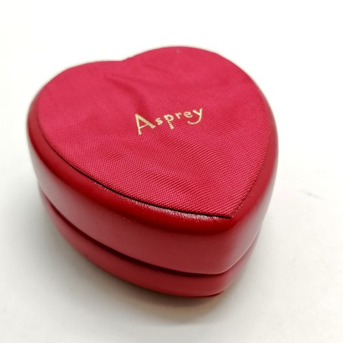 575 - Asprey red leather heart jewellery box with GF monogram to lid - 6.5cm long x 3.5cm deep