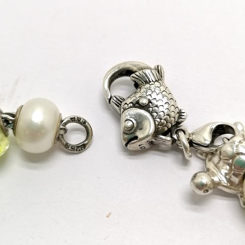 585 - Silver Trollbeads (LAA) novelty charm bead bracelet inc butterfly, turtle, angel etc - 20cm long & 6... 