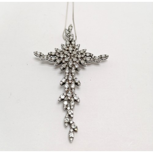 589 - Italian large silver stone set cross pendant (9cm) on silver 36cm chain - total weight 16.5g