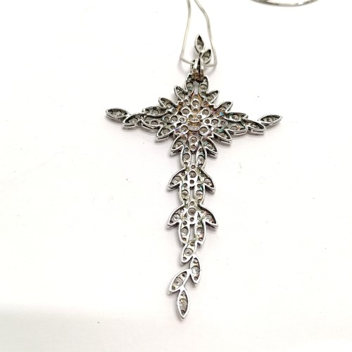 589 - Italian large silver stone set cross pendant (9cm) on silver 36cm chain - total weight 16.5g