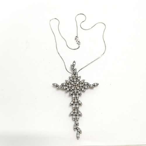 589 - Italian large silver stone set cross pendant (9cm) on silver 36cm chain - total weight 16.5g