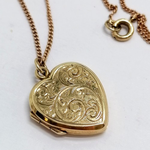 597 - 9ct hallmarked gold heart shaped locket on a 9ct rose gold 46cm chain ~ total weight 6.4g