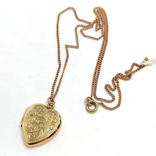 597 - 9ct hallmarked gold heart shaped locket on a 9ct rose gold 46cm chain ~ total weight 6.4g