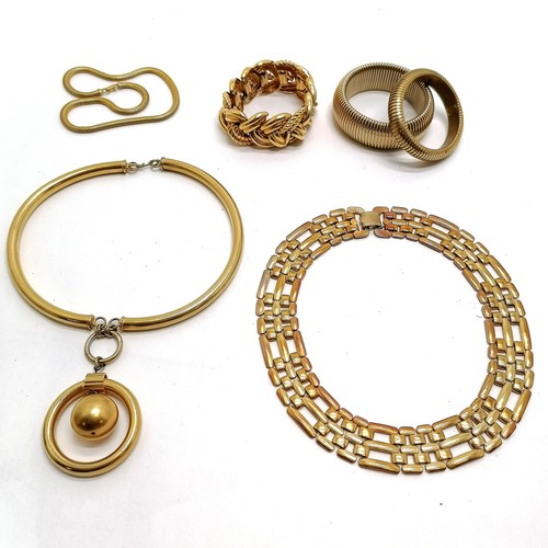 615 - Large impressive Italian gold tone collar with ball and ring pendant - collar 12cm x 15cm t/w 3 x go... 