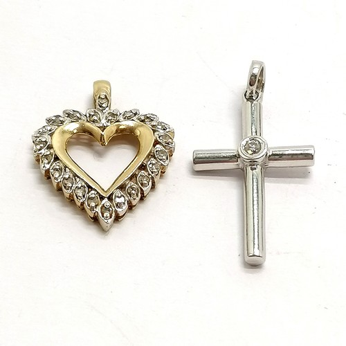 634 - 9ct hallmarked white gold cross pendant set with a diamond (3cm) t/w 10ct marked gold diamond set he... 