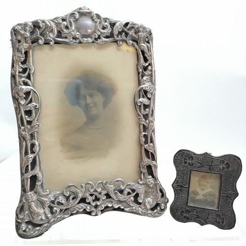 818 - 2 x antique silver fronted photograph frames (largest 20cm x 14cm & both a/f) t/w bog oak miniature ... 