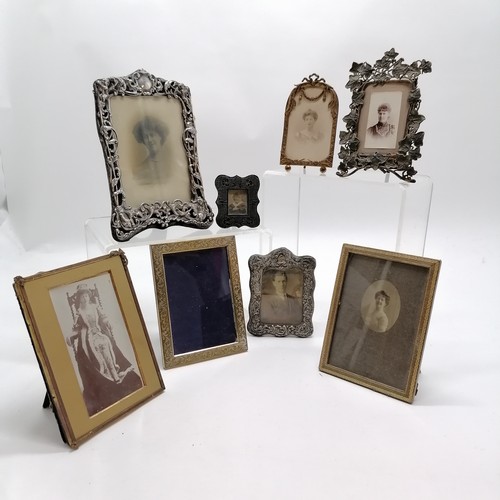 818 - 2 x antique silver fronted photograph frames (largest 20cm x 14cm & both a/f) t/w bog oak miniature ... 