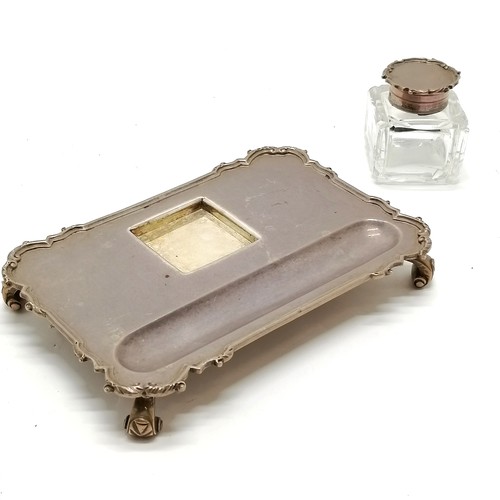 825 - 1923 silver inkstand with silver topped glass inkwell by C S Harris & Sons Ltd - 15.5cm x 10.5cm ~ s... 