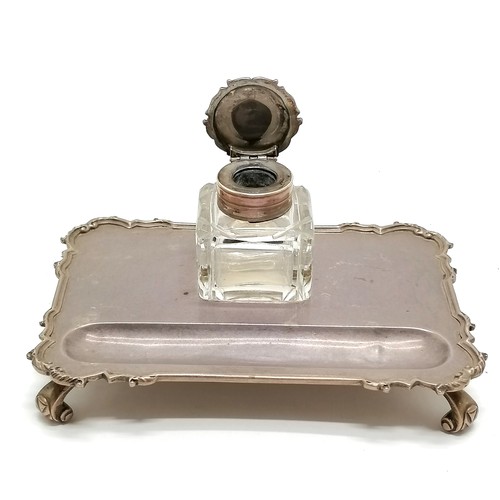 825 - 1923 silver inkstand with silver topped glass inkwell by C S Harris & Sons Ltd - 15.5cm x 10.5cm ~ s... 