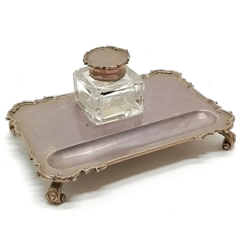 825 - 1923 silver inkstand with silver topped glass inkwell by C S Harris & Sons Ltd - 15.5cm x 10.5cm ~ s... 