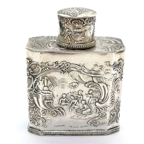 828 - 1902 silver continental tea cannister with import marks & hallmarked by Edwin Thompson Bryant - 9.5c... 