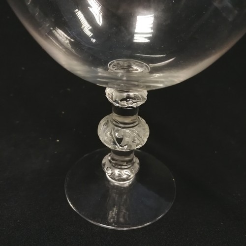 4 - Lalique hourglass shaped candle stand (12cm high) T/W Lalique wine glass with decorated triple knops... 