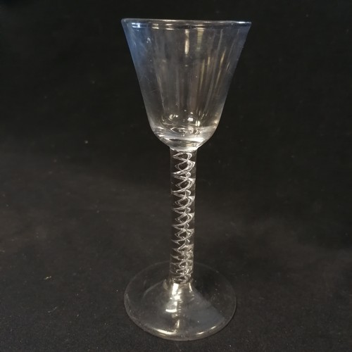 7 - Antique double air twist stemmed cordial / wine glass - late 18th ~ 15.5cm high x 6.5cm base and has... 