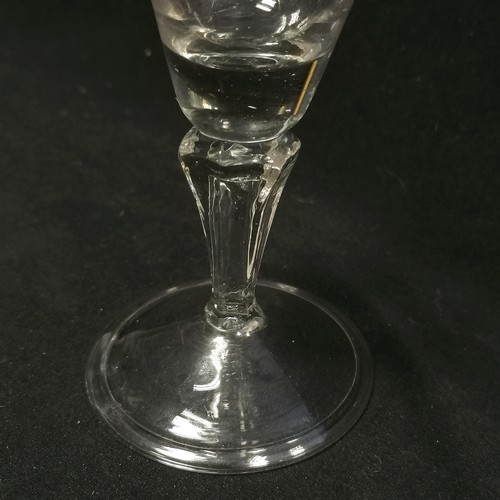 8 - RARE c.1720 wine glass with unusual moulded panel stem terminating on a folded footrim - 15cm high &... 