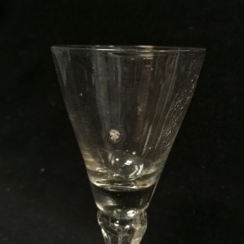 8 - RARE c.1720 wine glass with unusual moulded panel stem terminating on a folded footrim - 15cm high &... 