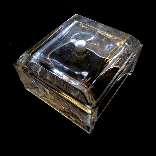 18 - R Lalique colmar cigarette box - 10cm x 11cm ~ missing lid, has hole in centre & has chips to some e... 