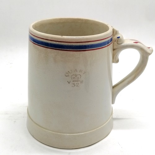 24 - Crown Pottery Quart measure VR32 14cm high. Small chip to base and crazing.