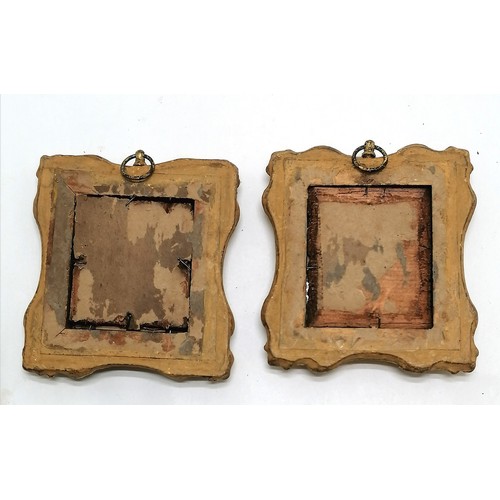 41 - Pair of Antique framed portrait miniature portraits of a man and a woman with ringlets 12cm x 12cm