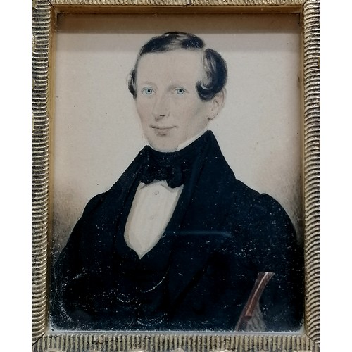 42 - Antique portrait miniature on card of a gentleman in later frame (frame 21cm x 23cm) t/w hand painte... 