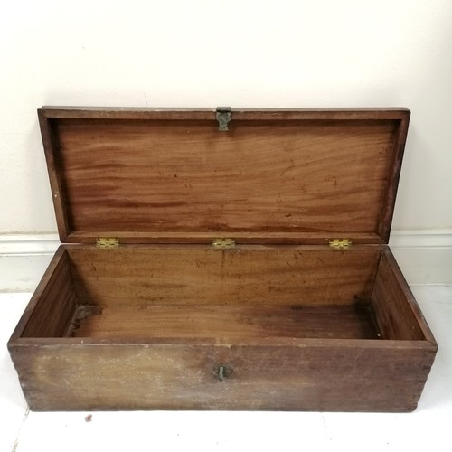 47 - Antique teak brass mounted box - 80cm x 33cm x 24cm high ~ has old patch and staining to top and los... 