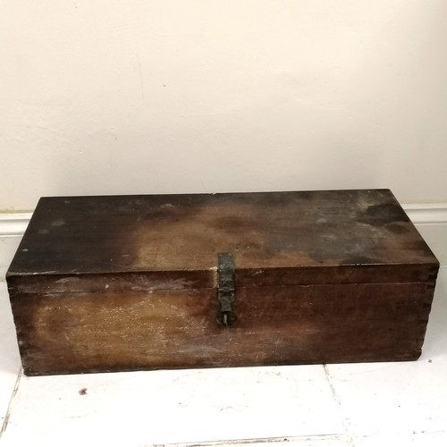 47 - Antique teak brass mounted box - 80cm x 33cm x 24cm high ~ has old patch and staining to top and los... 