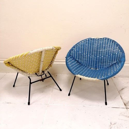 48 - 1950's pair of children's Sputnik chairs in blue and yellow - 47cm high & 49cm wide ~ blue chair has... 