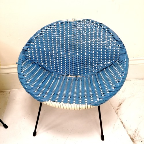 48 - 1950's pair of children's Sputnik chairs in blue and yellow - 47cm high & 49cm wide ~ blue chair has... 