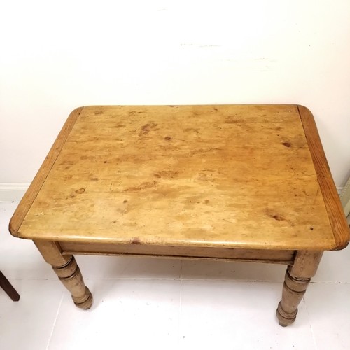 55 - Antique pine kitchen table with suingle drawer to one end. 120cm x 74cm x 85cm high. In used conditi... 