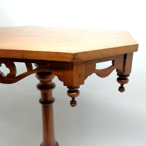 66 - Antique blonded mahogany side table on pedestal cabriole leg base with fret carved frieze - 73cm hig... 