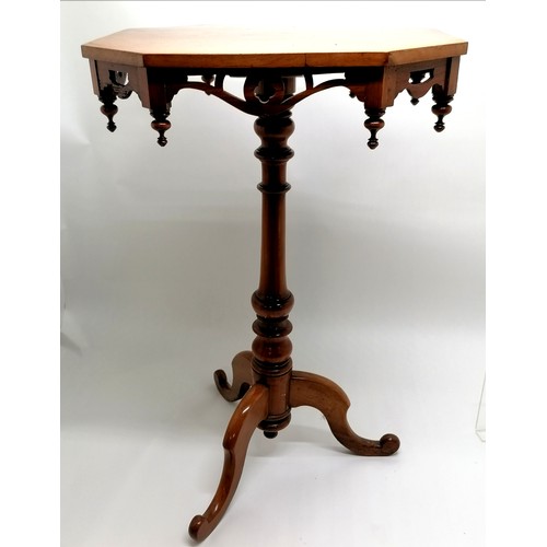 66 - Antique blonded mahogany side table on pedestal cabriole leg base with fret carved frieze - 73cm hig... 