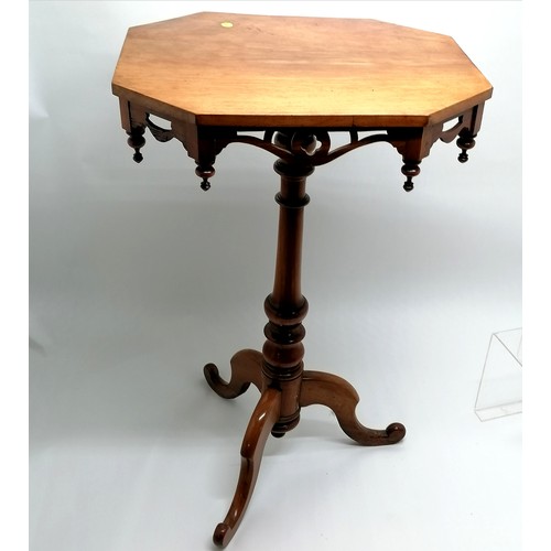 66 - Antique blonded mahogany side table on pedestal cabriole leg base with fret carved frieze - 73cm hig... 