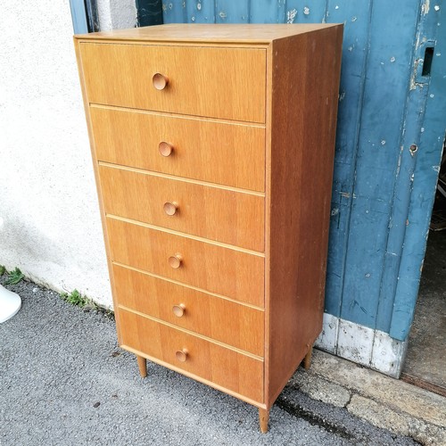 70 - Mid 20th C utility 6 drawer chest of drawers. In good used condition. 61 cms wide, 124 cms high, 46 ... 