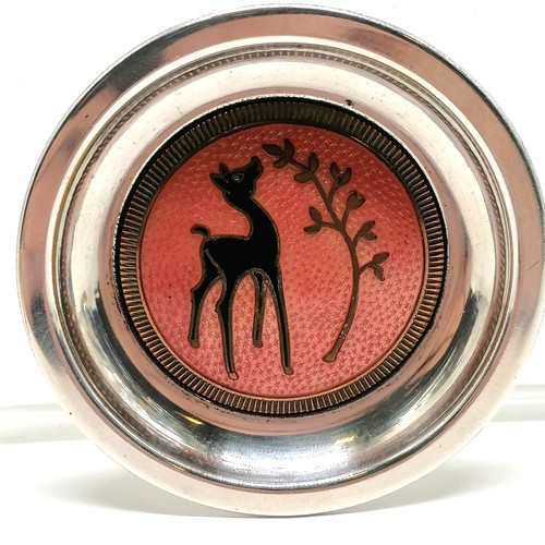 206 - Art Deco style small dish (7cm) with inset enamel baby deer with Opal Gi marks on reverse and hand m... 