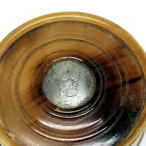 209 - An Interesting horn circular box, inset with Trafalgar, England expects every man will do his duty i... 