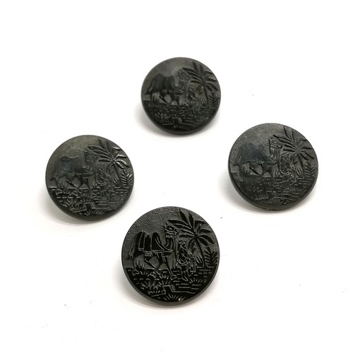 220 - Victorian set of 4 x black glass buttons with camel and arab detail (2.5cm diameter) - slight a/f