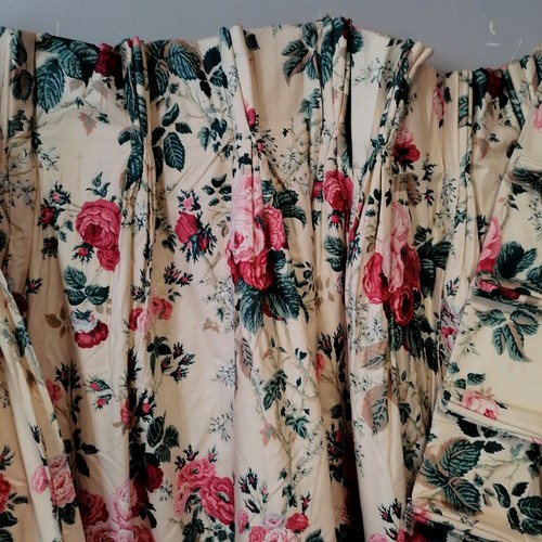 437 - 4 Floral patterned interlined curtains and 2 matching pelmets. each curtain 245cm long x  105cm wide... 