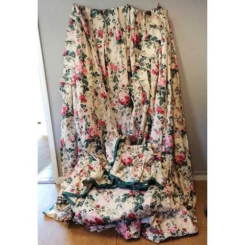 437 - 4 Floral patterned interlined curtains and 2 matching pelmets. each curtain 245cm long x  105cm wide... 