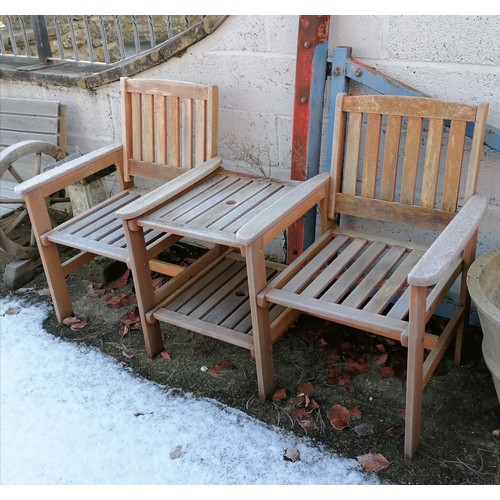 444 - Double garden wooden teak seat with integrated table - 160cm x 58cm deep x 88cm high