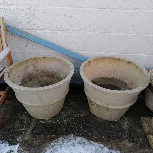 445 - Pair of large circular concrete planters - 49cm high & 63cm diameter and slight a/f