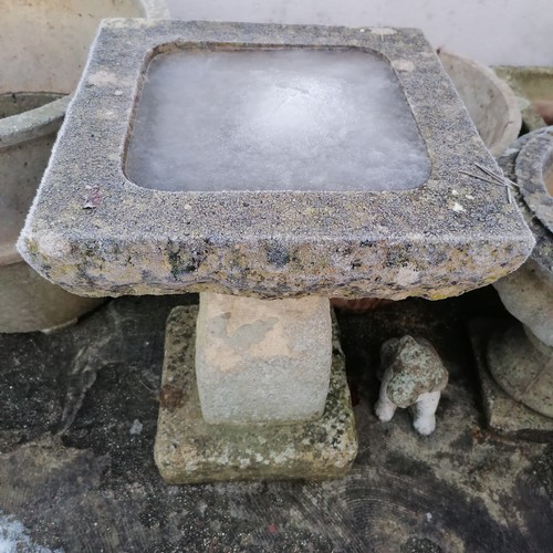 446 - Concrete pedestal bird bath with square base & top - 56cm high x 38cm square top