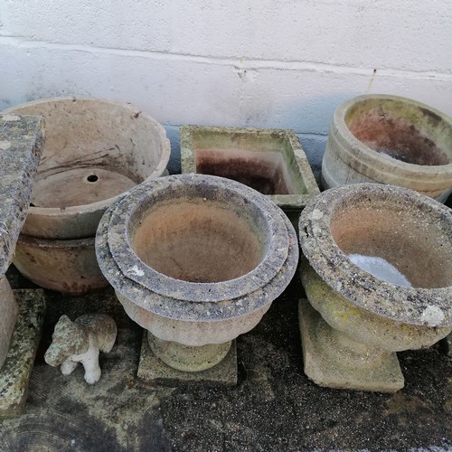 447 - Qty of planters comprising 1 glazed  & 8 x concrete (3 are urn shaped - 42cm high x 39cm diameter)